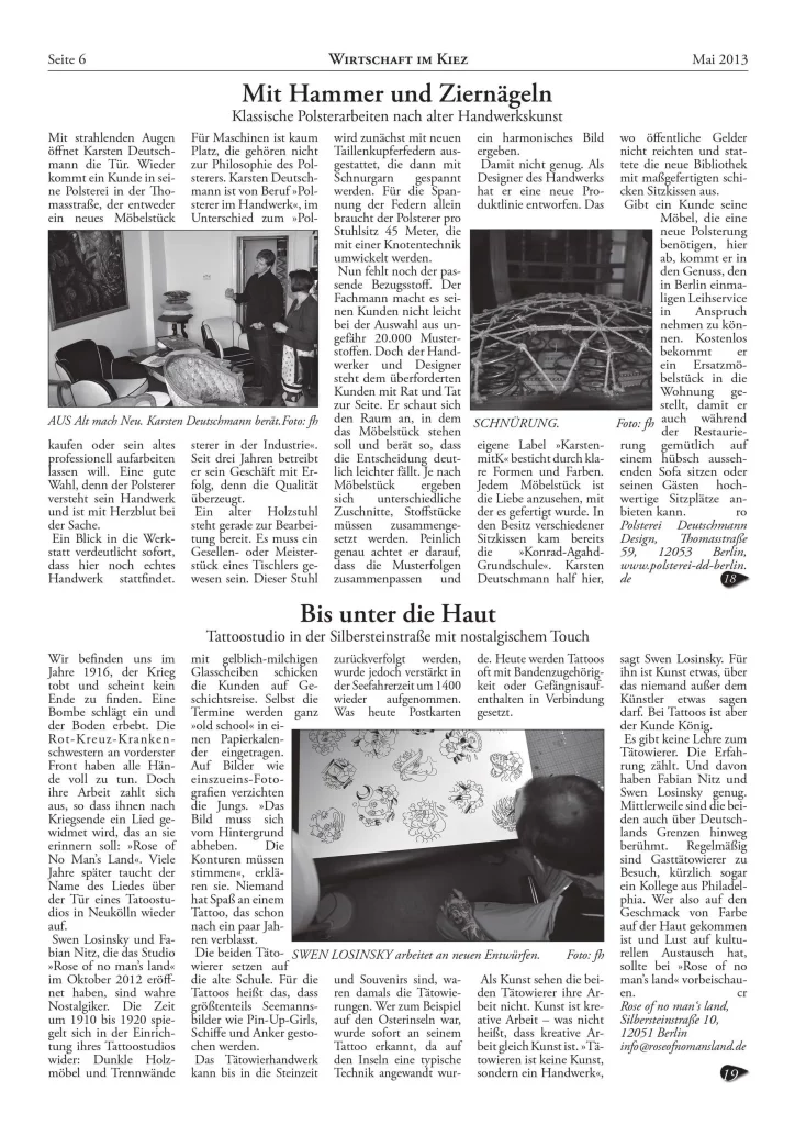 Artikel über Handwerkskunst und Tätowierungen.