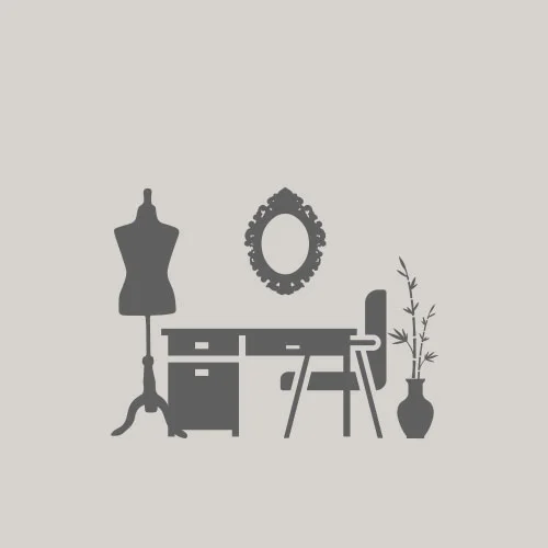 Symbol von einem Nähtisch mit kleiderpuppe