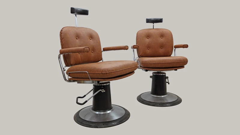 Barbier Friseur Stühle mit Cognac farbenen Leder